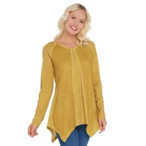 LOGO Lori Goldstein Distressed Knit Top Gold S